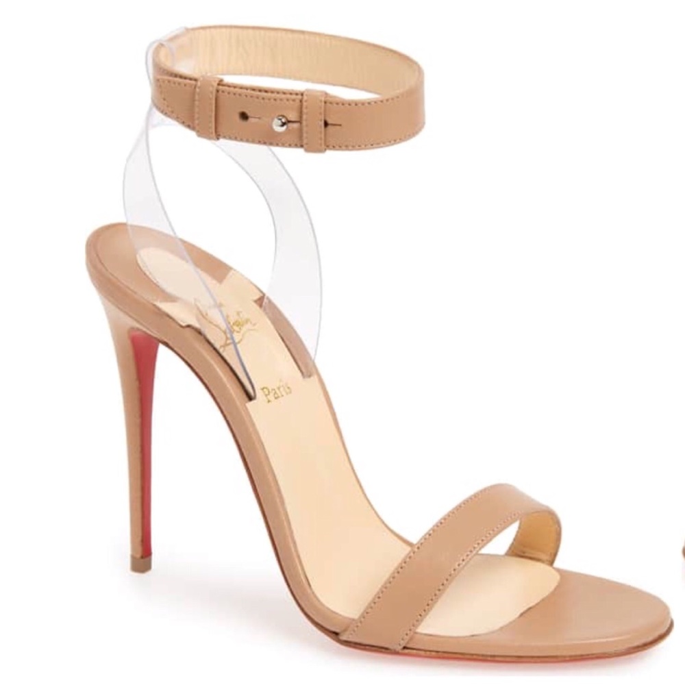Christian Louboutin Nude Beige Ankle-Strap Sandal with Red Sole